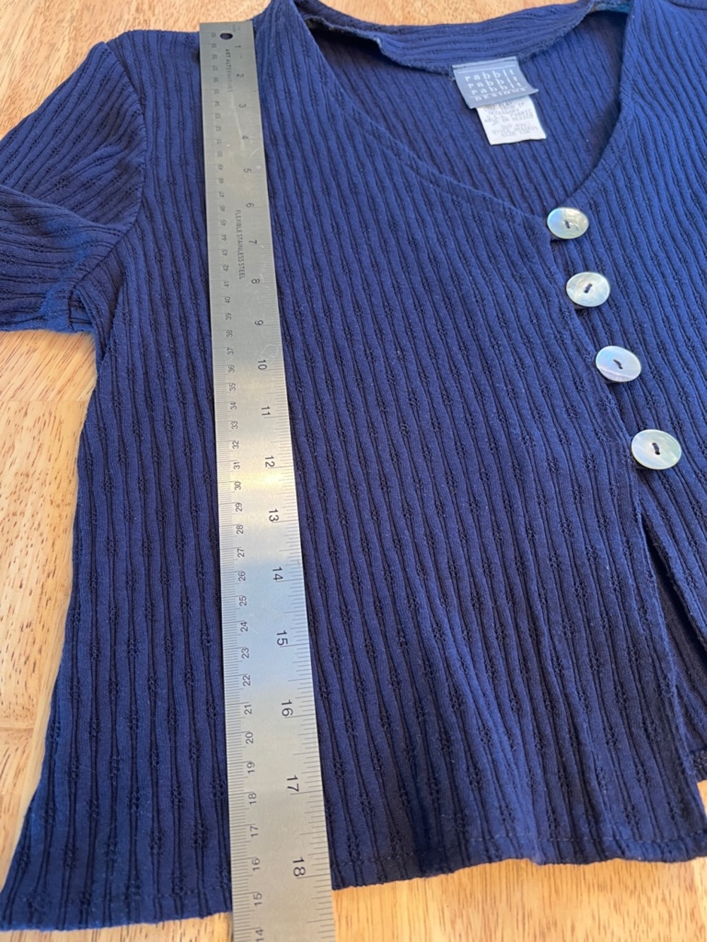 Vintage Rabbit Rabbit Rabbit Cropped Pearly Button Navy Top Size 12M - Picture 14 of 14